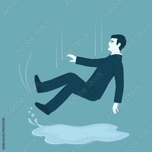 person slipped on a water puddle, Vector cartoon Illustration