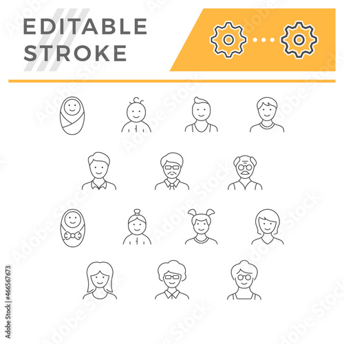 Set line icons of people age