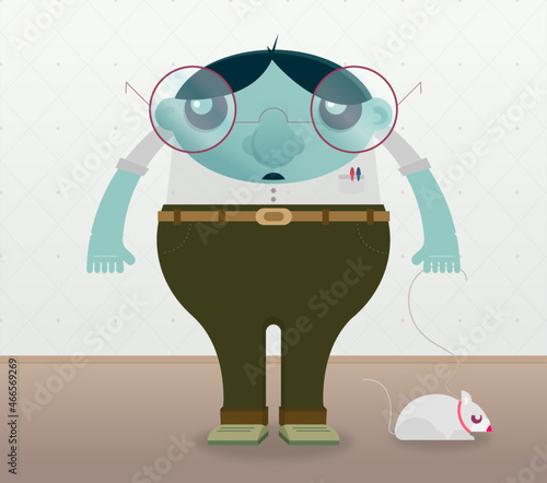 Cute nerd with a laboratory rat illustration © Diugas
