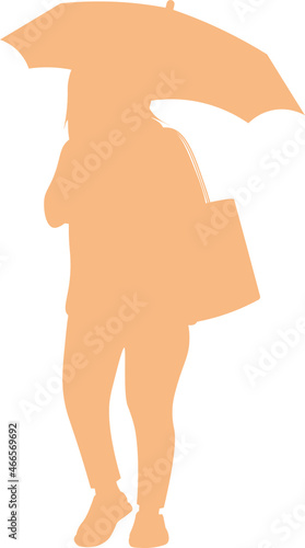 silueta de mujer con paraguas y bolso, fondo transparente