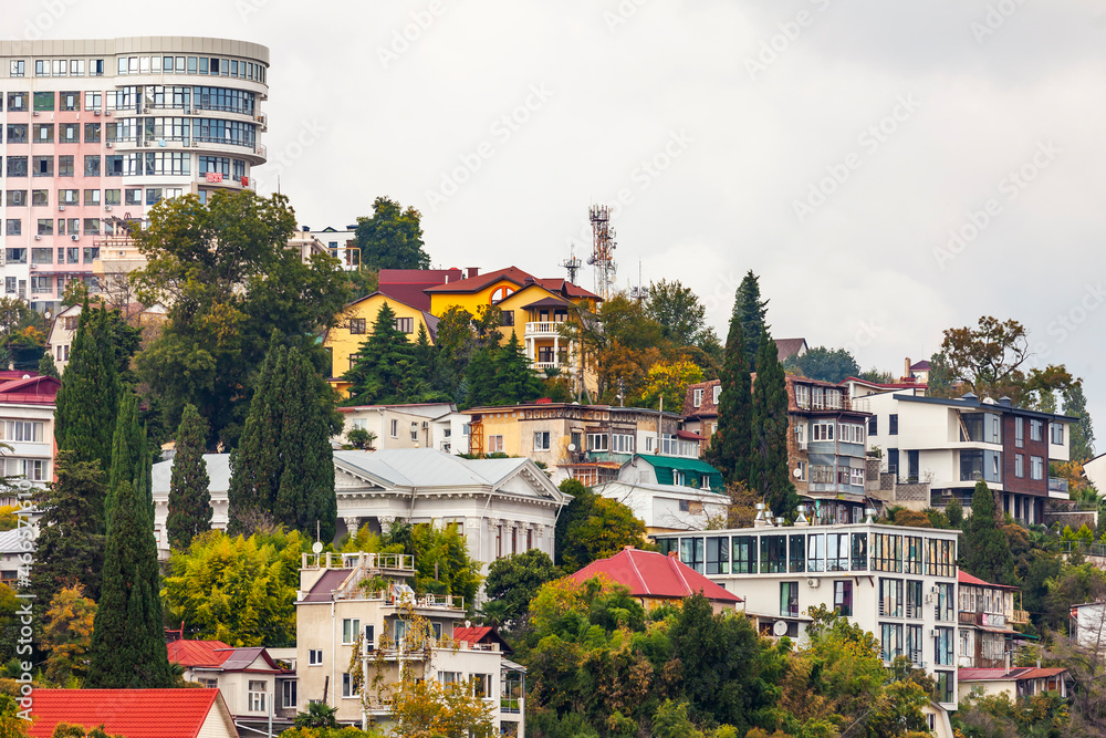 Sochi, Russia, October 19, 2021. Typical urban view in historical part of the city