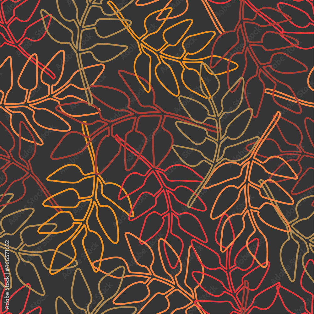 Abstract elegant seamless pattern of lined botanical floral motifs of plants and leaves Abstract elegant seamless pattern of lined botanical floral motifs of plants and leaves