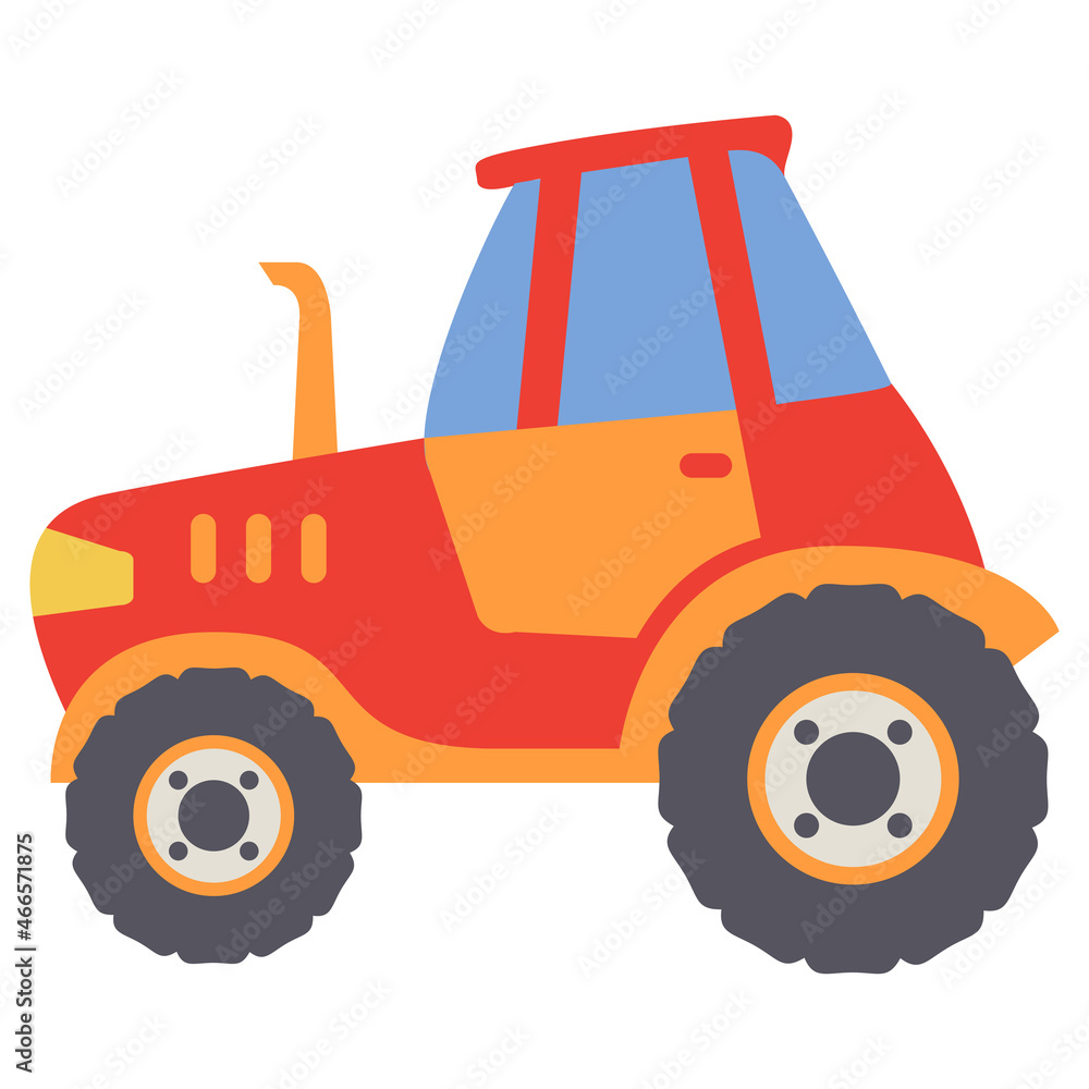 Toy red tractor. Children's toy car.Isolated on white background.Vector flat illustration.