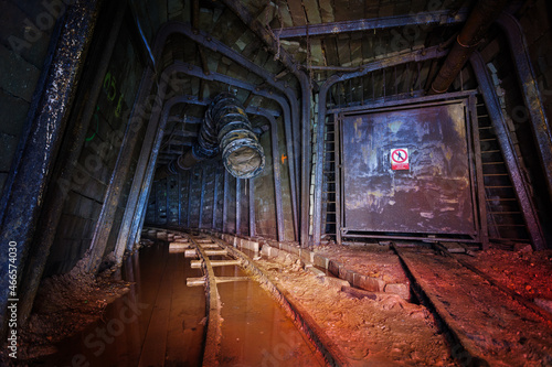 Railway in flooded abandoned mine