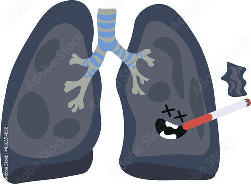 
Illustration of the lungs of a smoking man. Smoking cessation is the prevention of lung cancer. Lungs in smog.
