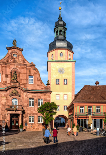 Market square with town hall and town hall tower, Ettlingen, Germany, Black Forest, Baden Württemberg, Germany,