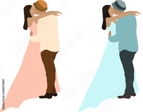 Illustration of people in love. Bride and groom. Silhouette of people for placement on invitation cards. Wedding couple.