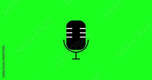 Microphone icon animation. Podcast Intro Isolated on Green Background (Chroma key). Broadcast Microphone for Gaming and Streaming Podcast and Live Streams. Motion graphics