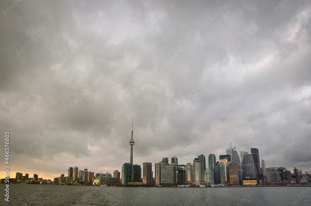 wide view of Toronto water front on overcast day wide view of Toronto water front on overcast day