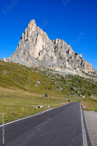 Scenic landscape of Giau Pass or Passo di Giau - 2236m. Mountain pass in the province of Belluno in Italy, Europe 