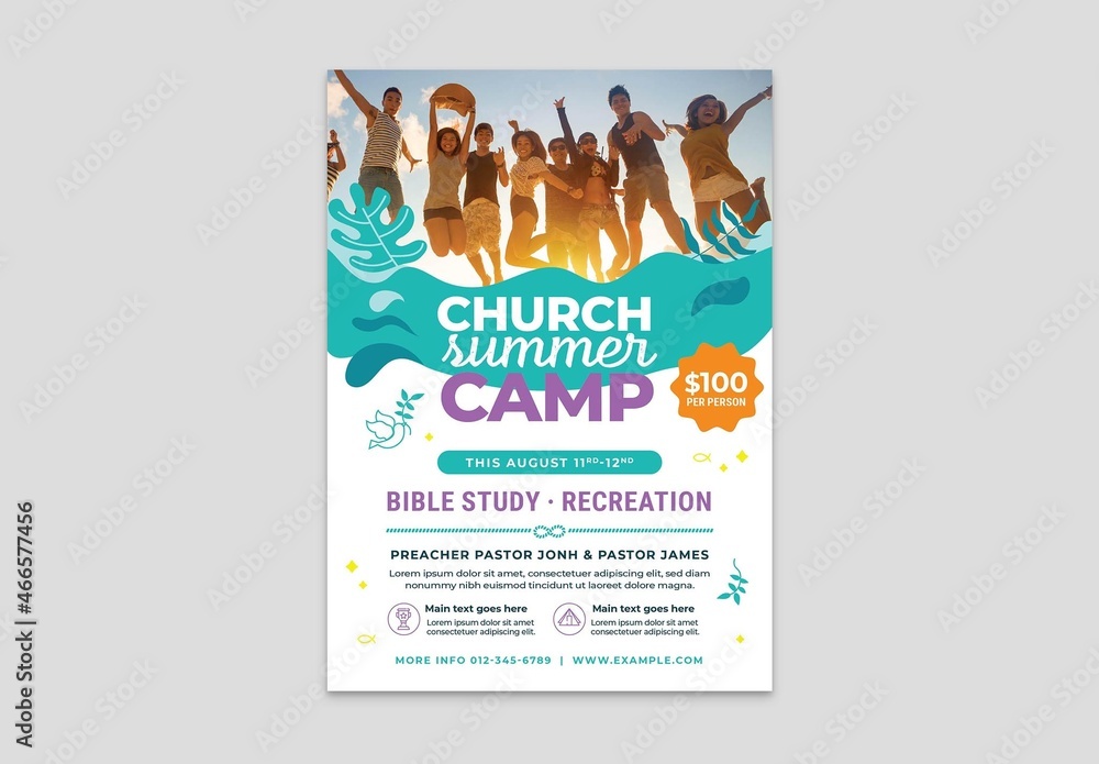 Modern Christian Church Summer Camp Flyer Stock Template Adobe Stock