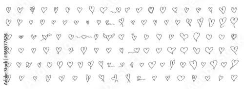 Hand drawn love hearts collection. Hand drawn doodle lines. Elements for Valentine s Day. Isolated on white. Vector illustration.
