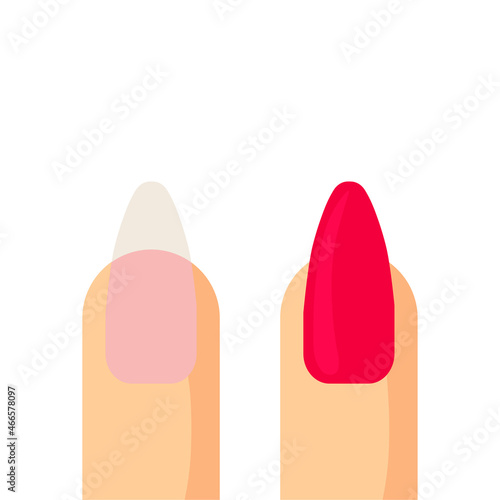 Vector illustration of nails with varnish and without isolated on white background