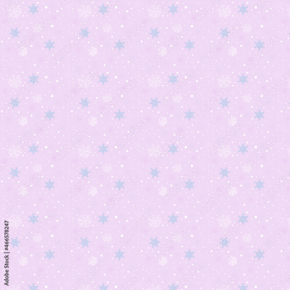 Seamless repeating winter pattern with snowflakes in white-pink-blue color Seamless repeating winter pattern with snowflakes in white-pink-blue color