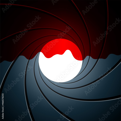 spy movie style gun barrel rifling with blood