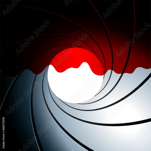 spy movie style gun barrel rifling with blood