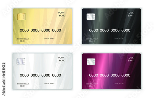 Realistic detailed credit cards set with colorful abstract design background. Golden credit card. Silver credit card. Vector illustration design EPS10
