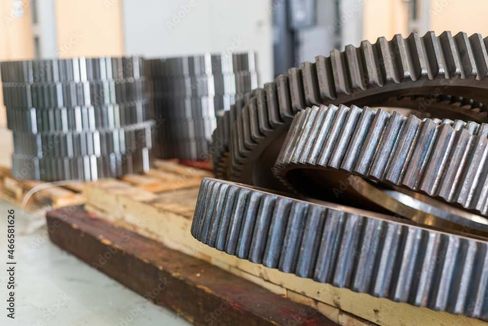 Gear wheels in stock after cutting a tooth on a gear cutting machine. Gear wheels in stock after cutting a tooth on a gear cutting machine.