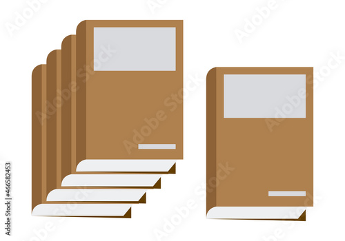 Pila de libros marrones en fondo blanco.