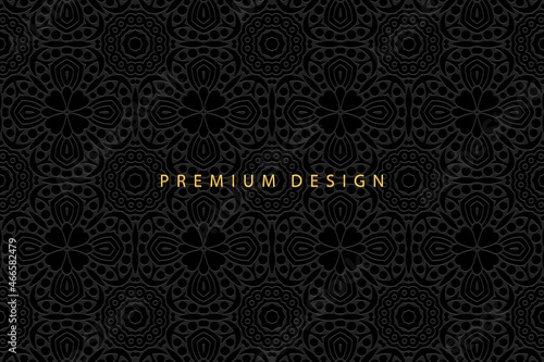 Premium background design with geometric floral trendy volumetric convex ethnic 3D pattern. Oriental, Indonesian, Mexican, Aztec style, handmade technique. Vector horizontal template for wallpapers.