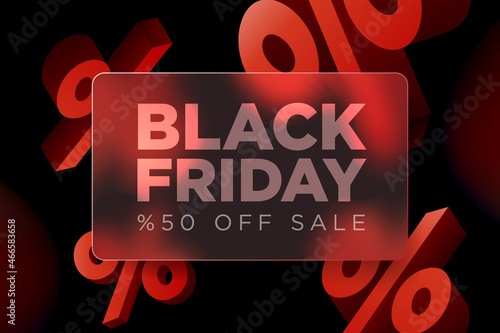 Black Friday Special Offer Banner Design Template. 50% OFF Sale. Discount Price. Special Offer Marketing Ad. Discount Promotion and Sale Discount Offer. Glass morphism style design.