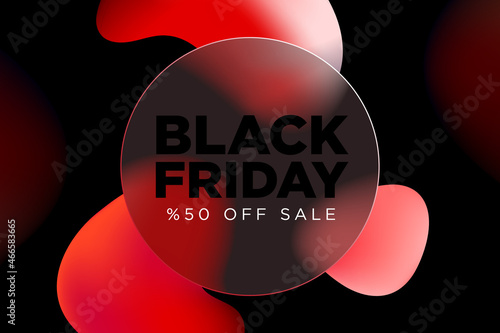 Black Friday Special Offer Banner Design Template. 50% OFF Sale. Discount Price. Special Offer Marketing Ad. Discount Promotion and Sale Discount Offer. Glass morphism style design.