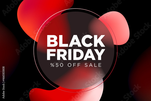Black Friday Special Offer Banner Design Template. 50% OFF Sale. Discount Price. Special Offer Marketing Ad. Discount Promotion and Sale Discount Offer. Glass morphism style design.