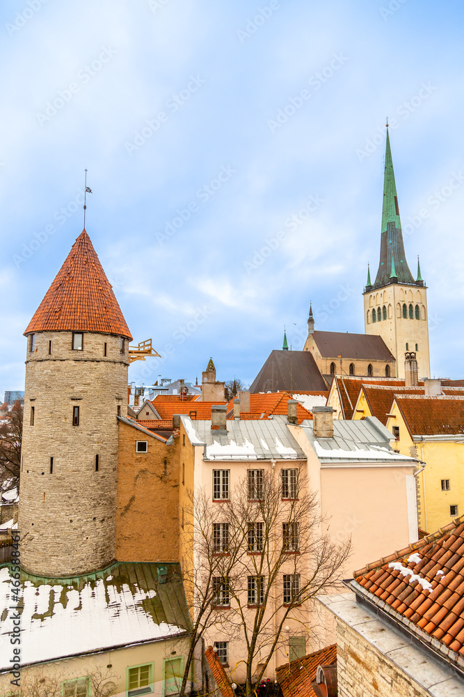 Old Tallinn town, view to the Stolting tower and Saint Olaf's church, Estonia Old Tallinn town, view to the Stolting tower and Saint Olaf's church, Estonia