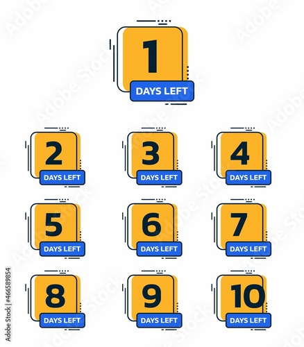 Modern simple yellow and blue color countdown timer vector design template with number day left icon