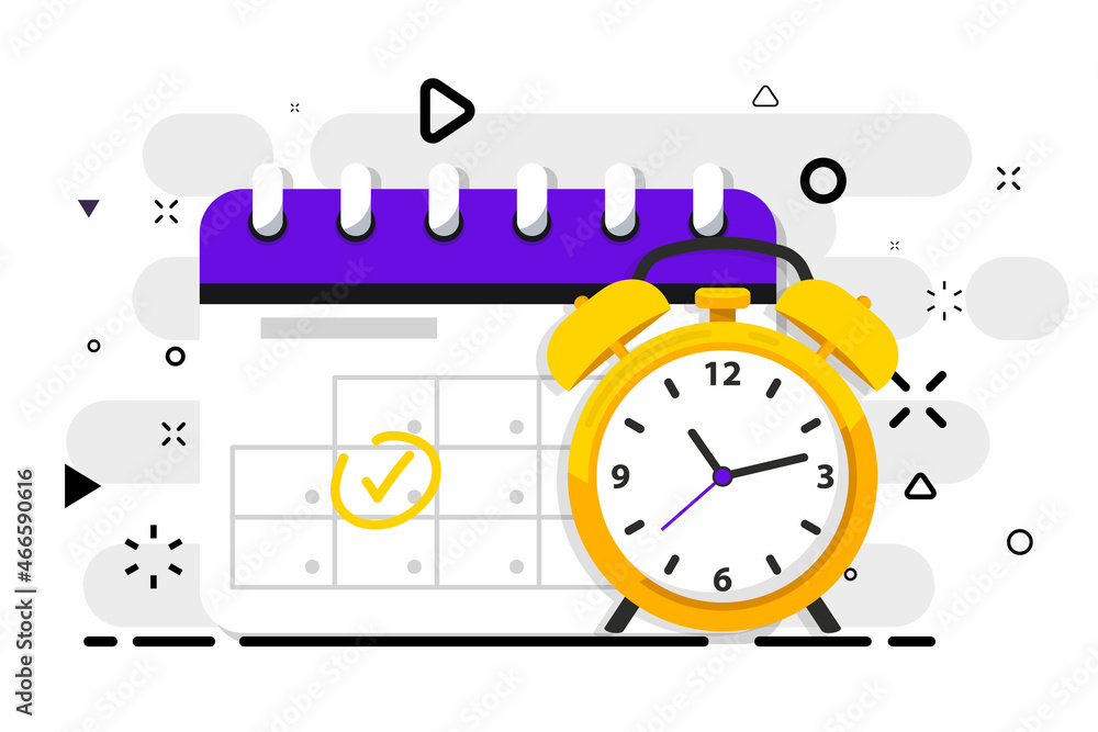Time management. Calendar and clock as concept for effective time planning for greater productivity. Efficient workday. Workflow organization. Deadline respect, multitasking. Effective time management - obrazy, fototapety, plakaty 