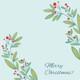Happy Holidays, Merry Christmas, and Happy New year poster with hand-drawn floral elements, branches