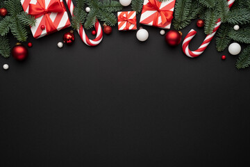 Black background with christmas decorations