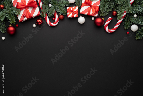 Black background with christmas decorations