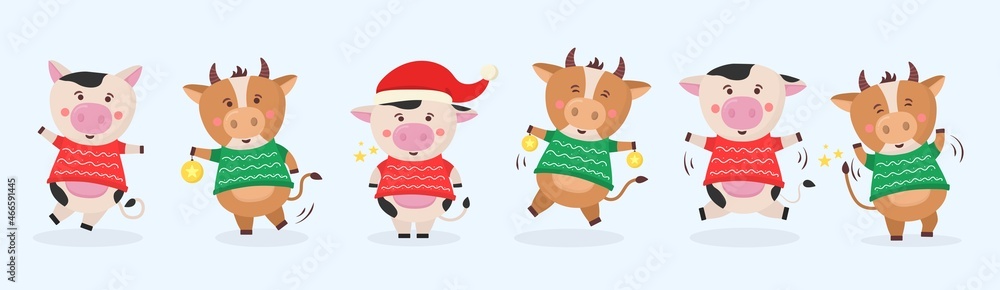 Color bulls Chinese new year 2021, cow with horns. Color bulls Chinese new year 2021, cow with horns.