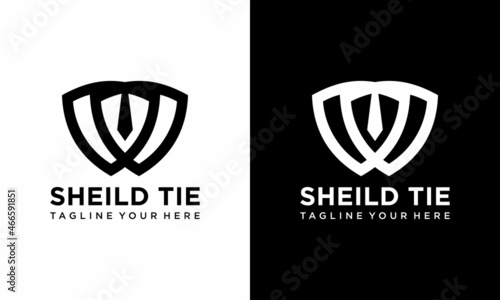 Security services logo design vector. Bodyguard Shield logo design with a suit and tie security illustration on a black and white background.