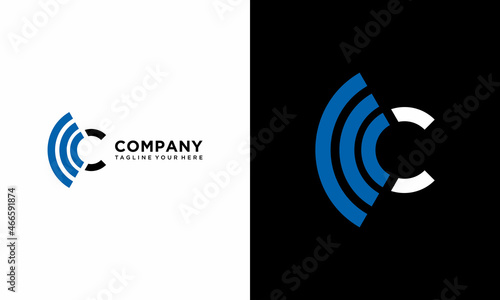 letter c wifi area signal logo concept vector template on a black and white background.