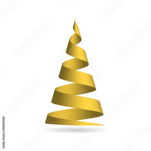 Golden glossy ribbon in a shape of Christmas tree