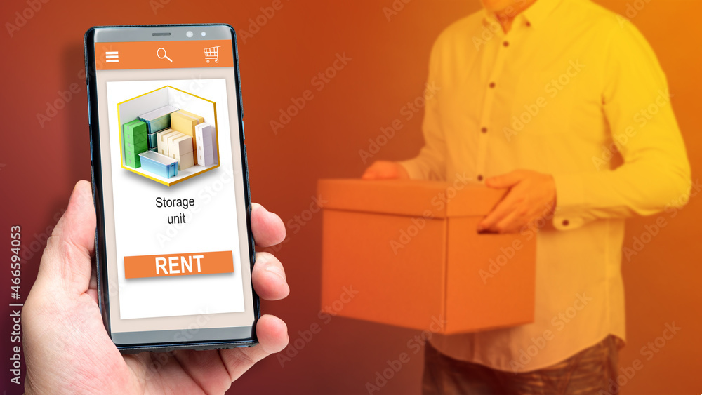 Rent storage space. Storage Unit inscription in smartphone screen