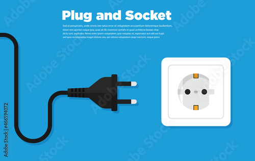 Electrical outlet and plugs in flat style icon. Vector illustration photo