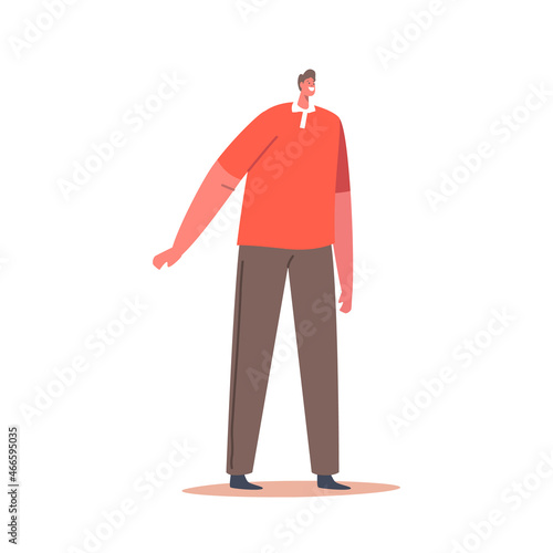 Single Male Character Wear Red T-shirt and Brown Trousers Isolated on White Background. Mature Positive Fashioned Man