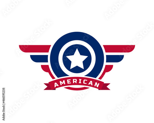 Patriotic American Veteran Flag Emblem Wings Icon Logo Design Template Element