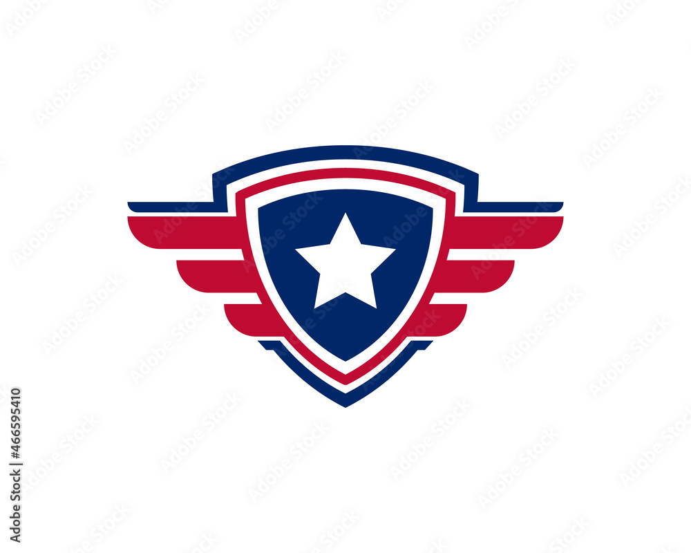 Fototapeta premium Emblem American Veteran Flag Emblem Wings with Shield Patriotic Logo Design Template Element