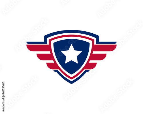 Emblem American Veteran Flag Emblem Wings with Shield Patriotic Logo Design Template Element