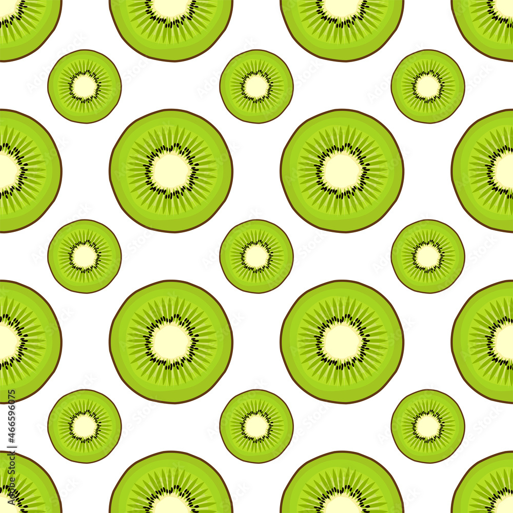 Fototapeta premium Kiwi fruit slices on white background seamless vector pattern
