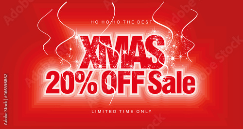 Ho ho ho Christmas Sale 20 % off limited time only modern bold condesed shining glow effect typography white red background