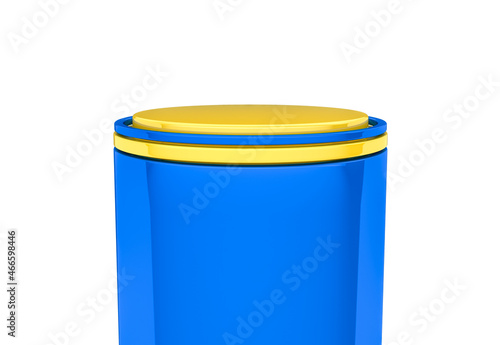 Podium 3d render blue and yellow on white isolated background. 3d render illustration