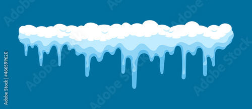 Snow Cap with Icicles, Isolated Snowdrift Border, Winter Snowy Decoration, Christmas Design Element. Long Icy Framing