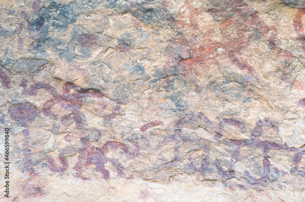 cave paintings drawings in a cave in the sierra of guara, spain