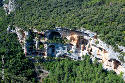 view of the sierra of guara spain, forest and cuttings photo