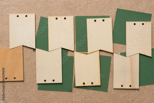 plain wooden banner tags on paper photo